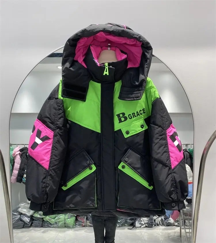 Caldo inverno piumino giacche donna Parka con cappuccio abbigliamento invernale cappotto da neve Casual spessa piumino corto brillante Streetwear