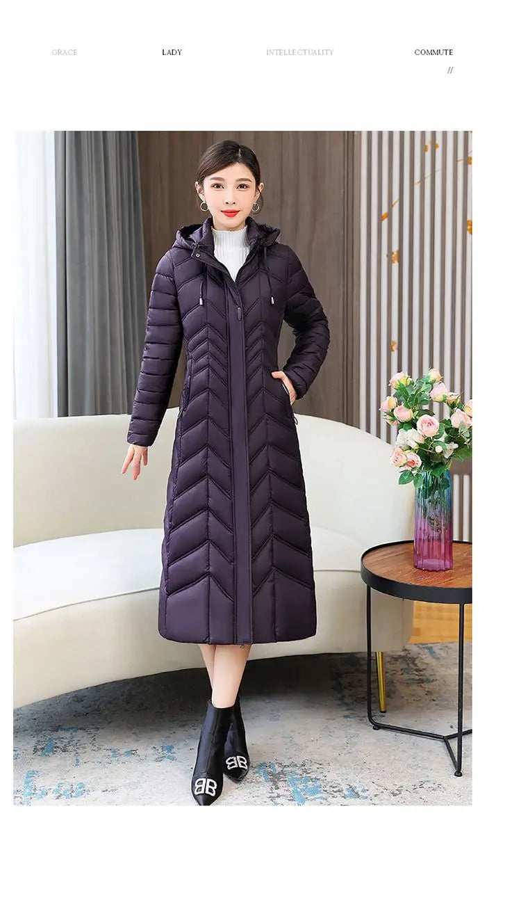 2026 NUOVA Giacca Invernale Imbottita con Cappuccio 5XL Parka Calda da Donna Cappotto Lungo in Cotone Imbottito alla Moda Cappotto Femminile Slim Elegante