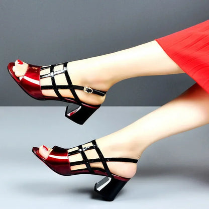 Maogu Summer Heels tacco medio fibbia femminile Footware nero 2024 Trend Fashion New Women's Pumps Shoes Peep Toe sandali donna 40