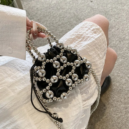 2024 estate piccole borse a tracolla per le donne Fine Fashion Hollow Pearl Beaded Weave Mini borse Trendy Party Prom frizioni borse