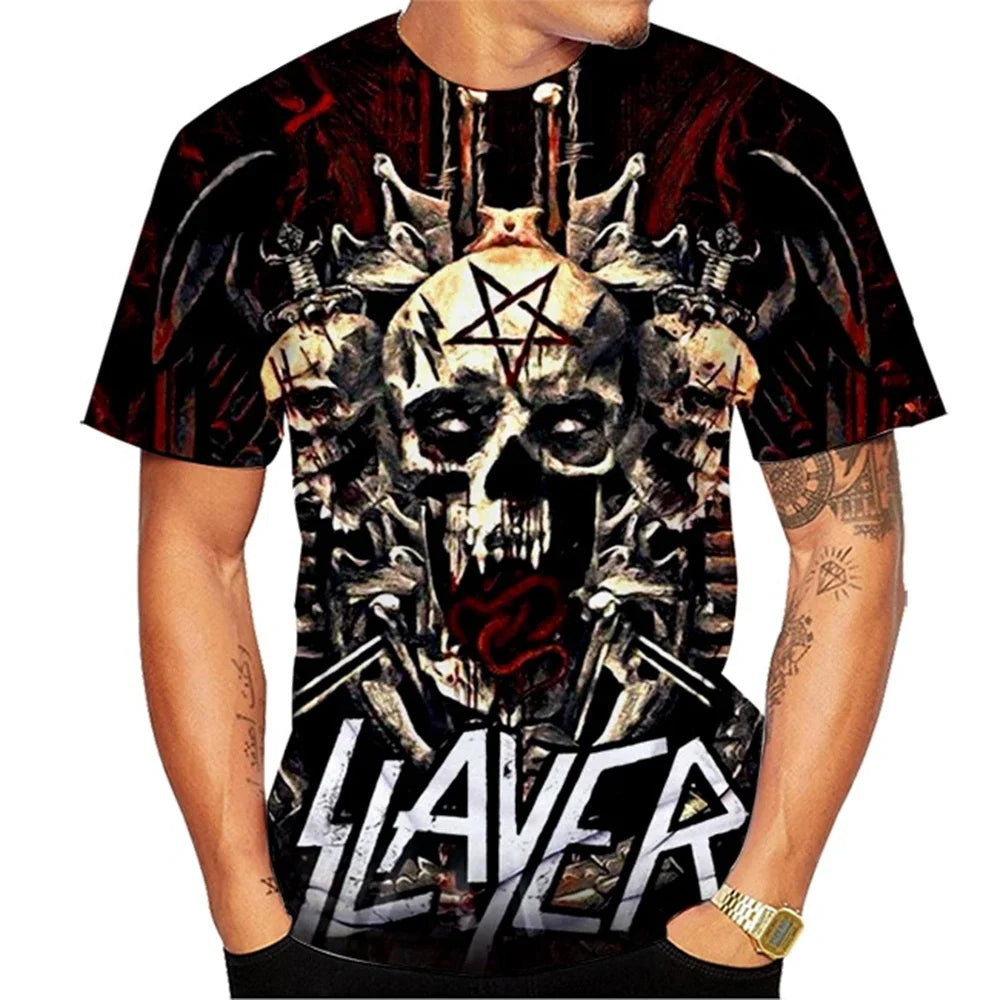Nuova Moda Estiva: T-shirt da Uomo con Stampa 3D di Band Musicali, Heavy Metal, Personalizzata, Collo Tondo, Abbigliamento Maschile