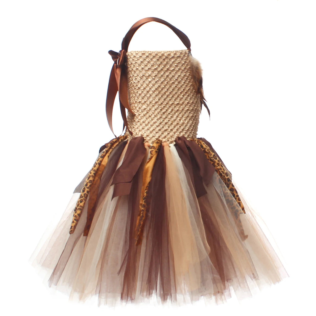 Costume da grotta per ragazze per bambini Vestito da tutu di Halloween Uomo selvaggio Bambino Cosplay Compleanno Giungla Carnevale Abiti da festa Vestito da tutù fantasia