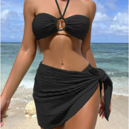 Maillot de bain bikini de couleur unie pour femme, ensemble trois pièces, natation, sports aquatiques, triangle, sexy, haut de gamme, sources chaudes