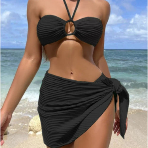 Maillot de bain bikini de couleur unie pour femme, ensemble trois pièces, natation, sports aquatiques, triangle, sexy, haut de gamme, sources chaudes