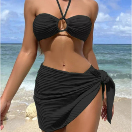 Maillot de bain bikini de couleur unie pour femme, ensemble trois pièces, natation, sports aquatiques, triangle, sexy, haut de gamme, sources chaudes