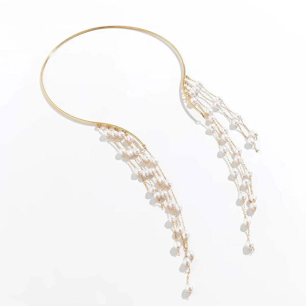 Sexy Goth lungo nappa paillettes imitazione perla ciondolo aperto Torques collana girocollo per le donne Vintage petto catena mer accessori