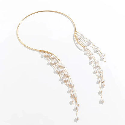 Sexy Goth lungo nappa paillettes imitazione perla ciondolo aperto Torques collana girocollo per le donne Vintage petto catena mer accessori