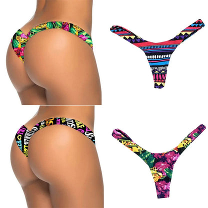 Women Brazilian Print Bikini Bottom Thong Bathing Beach Swimsuit Swimwear Summer Beach Comfortable Sexy Thong Bikini 2025 Mujer