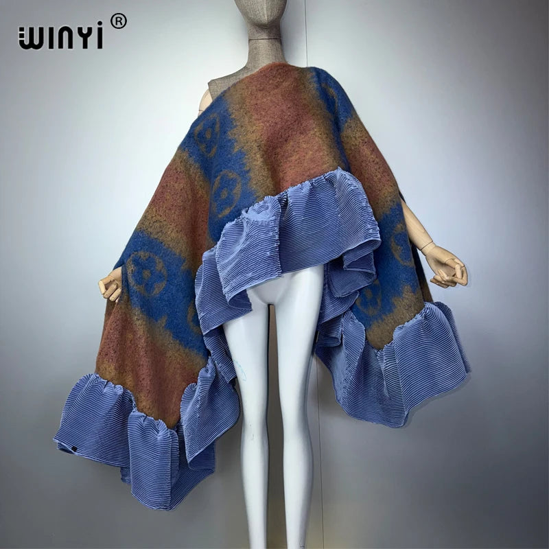 WINYI Abito Invernale Caldo, Mantella alla Moda, Poncho Invernale per Vacanze, Elegante Poncho da Festa per Donne, Mantello Boho, Abbigliamento Femminile