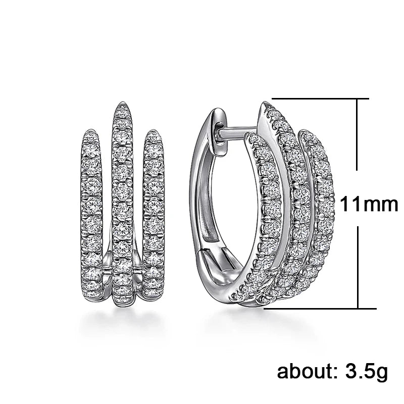Huitan Orecchini a cerchio semplici a tre linee con artiglio Orecchini a cerchio mini in cristallo di lusso con zirconi cubici per le donne Gioielli di moda moderni