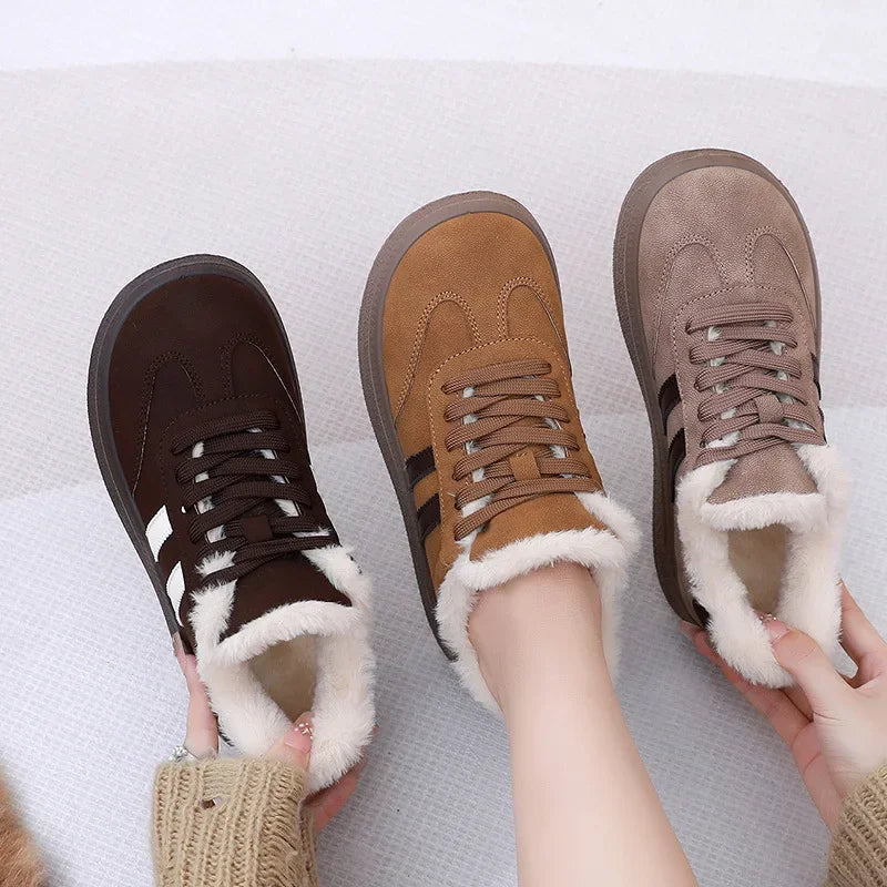 Stivali da neve da donna per l'inverno, con fodera in pile, scarpe basse casual, impermeabili, antiscivolo, resistenti, comode e calde, scarpe da donna in stile retrò.