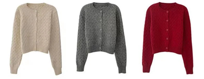 Bottoni Slim caldi in lana invernale da donna O collo maglieria corta coreano Harajuku moda manica lunga lavorato a maglia con collo elastico Top