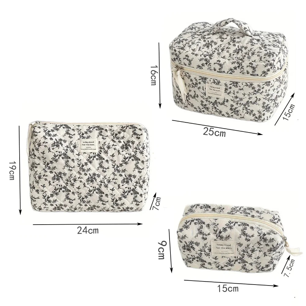Fashion Ins Black Flower Borse trapuntate da donna Borsa da viaggio Organizer Custodia per trucco cosmetico Borsa tote portatile con cerniera