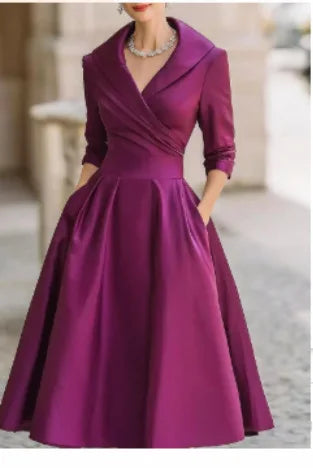 Office Lady Slim A-Line Dress Donna 2025 Autunno Inverno Moda Manica lunga Colletto rovesciato Abiti maxi Abiti eleganti