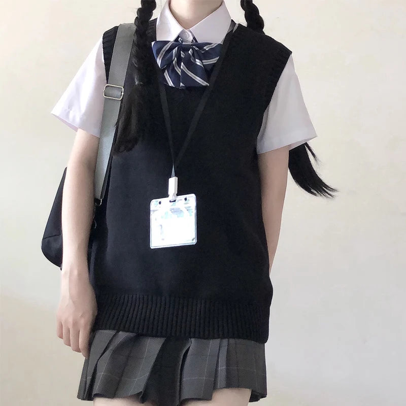 Stile Preppy Adolescente Scuola Ragazze Uniforme Maglioni senza maniche Gilet lavorato a maglia Studenti Y2K Lolita Pullover Gilet Donna JK Top