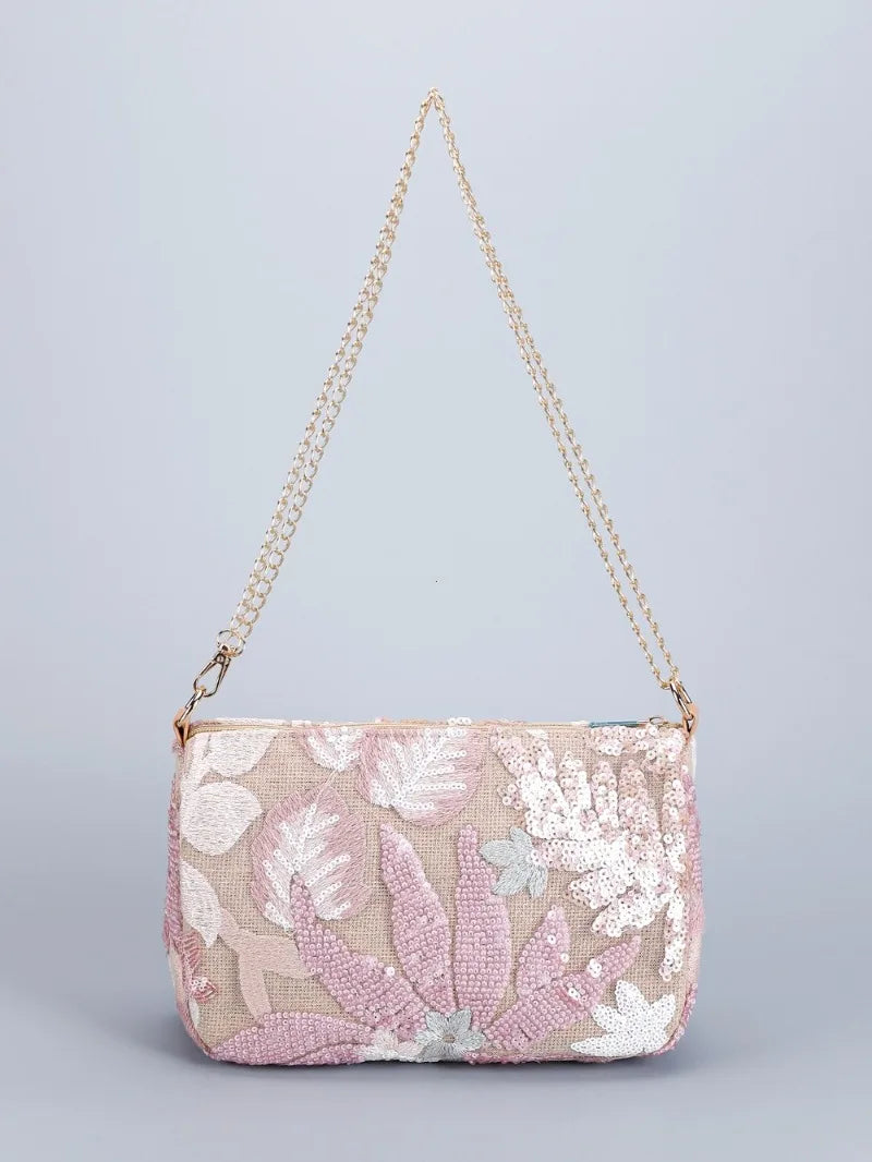 Borse a tracolla da donna con ricamo floreale carino Catene con paillettes alla moda Borsa a tracolla Borsa da spiaggia casual estiva Borsa e portamonete Hobos