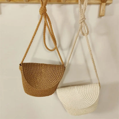 Borsa a tracolla in paglia a forma di conchiglia intrecciata a mano Borsa a tracolla per bambini Borsa da spiaggia estiva in paglia Portafoglio per busta per ragazze Wowen