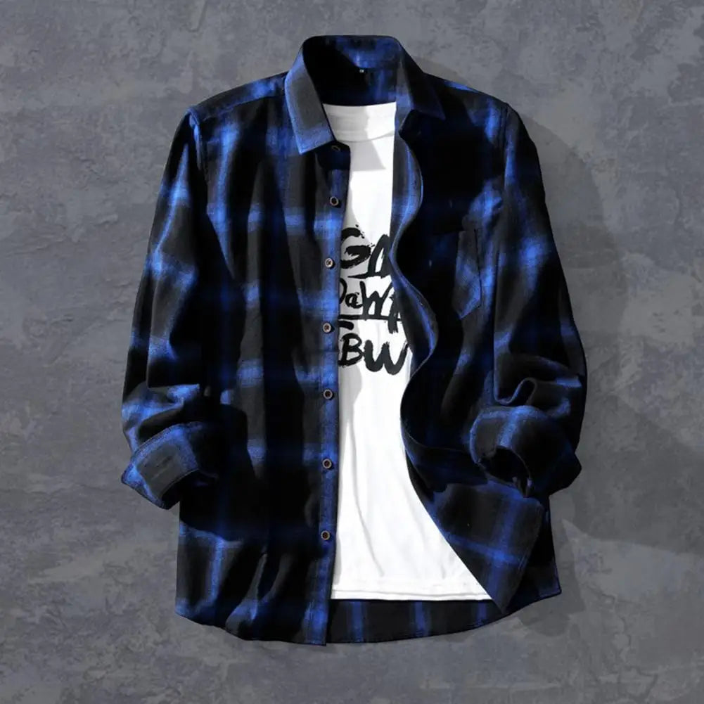 Camicie a quadri Camicia a quadri da uomo Cappotto Risvolto Camicia monopetto autunnale Giacca Camicie oversize Camicia casual a maniche lunghe da uomo chic