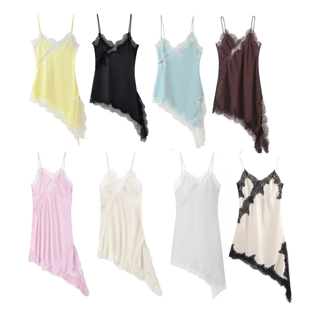 HH Summer Sexy Party Sling Dress per le donne senza maniche asimmetria pizzo splicing backless halter neck moda abiti slim