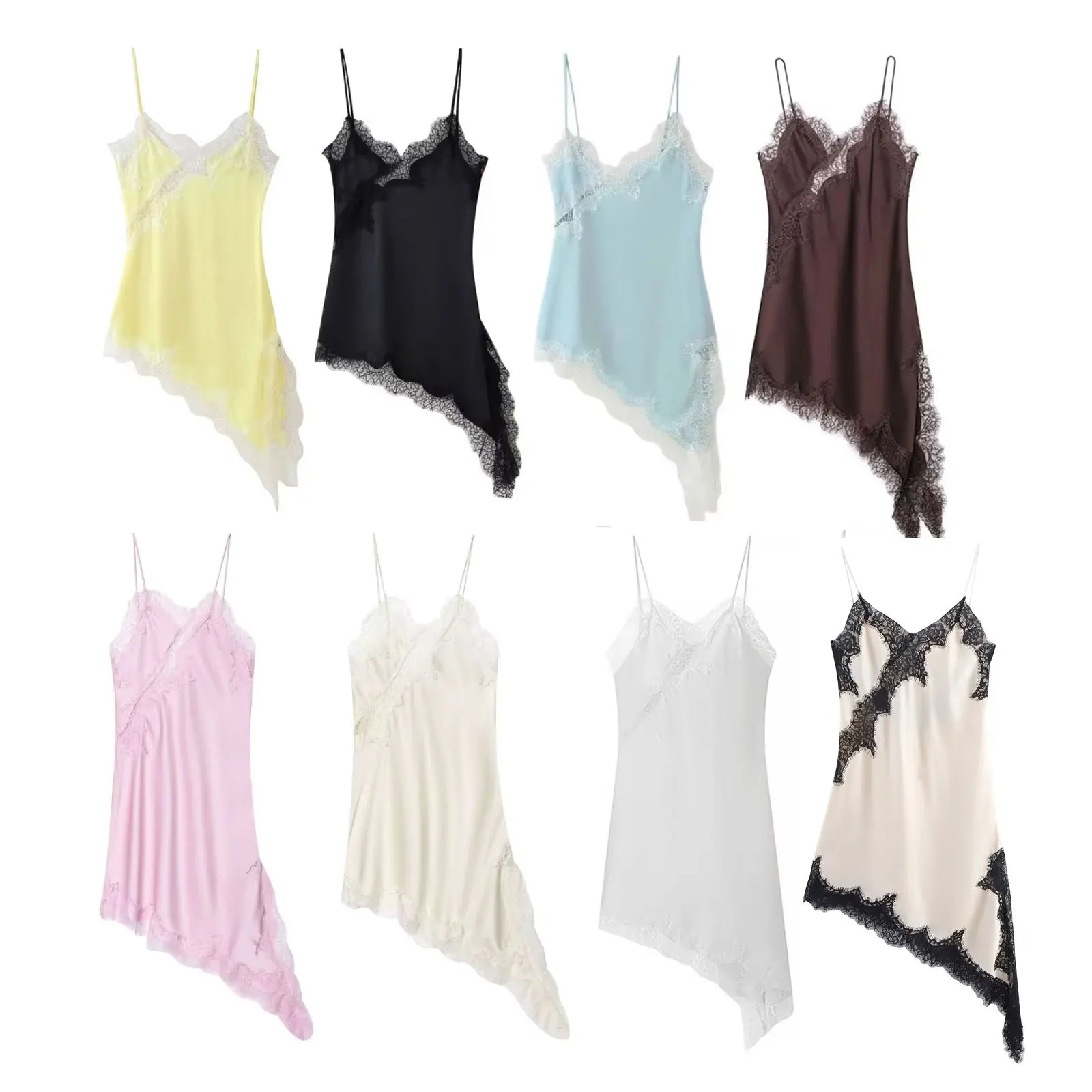 HH Summer Sexy Party Sling Dress per le donne senza maniche asimmetria pizzo splicing backless halter neck moda abiti slim