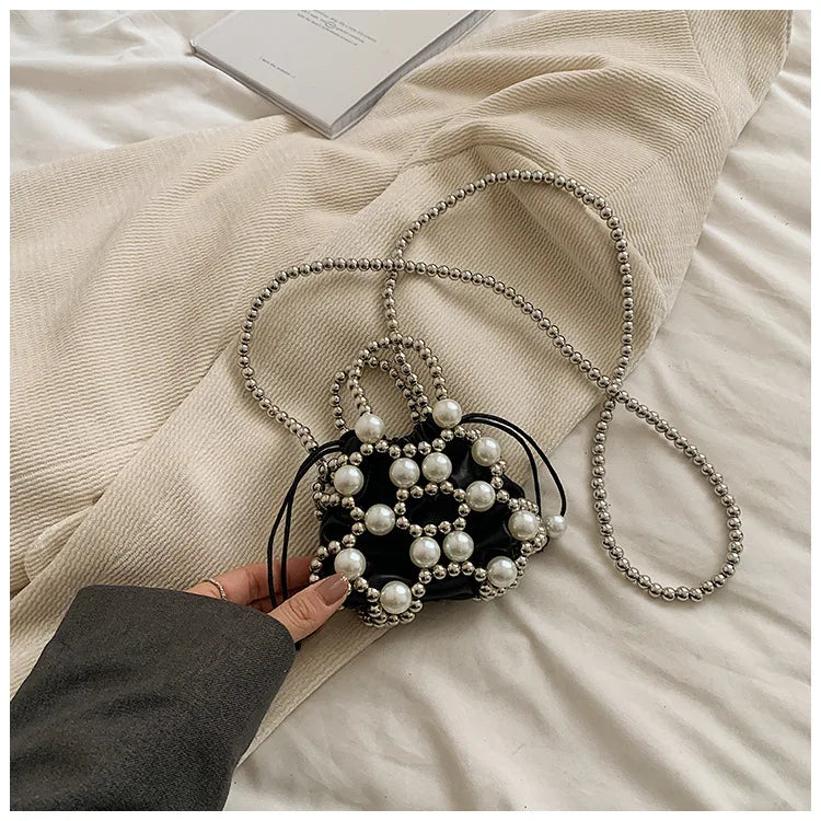 2024 estate piccole borse a tracolla per le donne Fine Fashion Hollow Pearl Beaded Weave Mini borse Trendy Party Prom frizioni borse