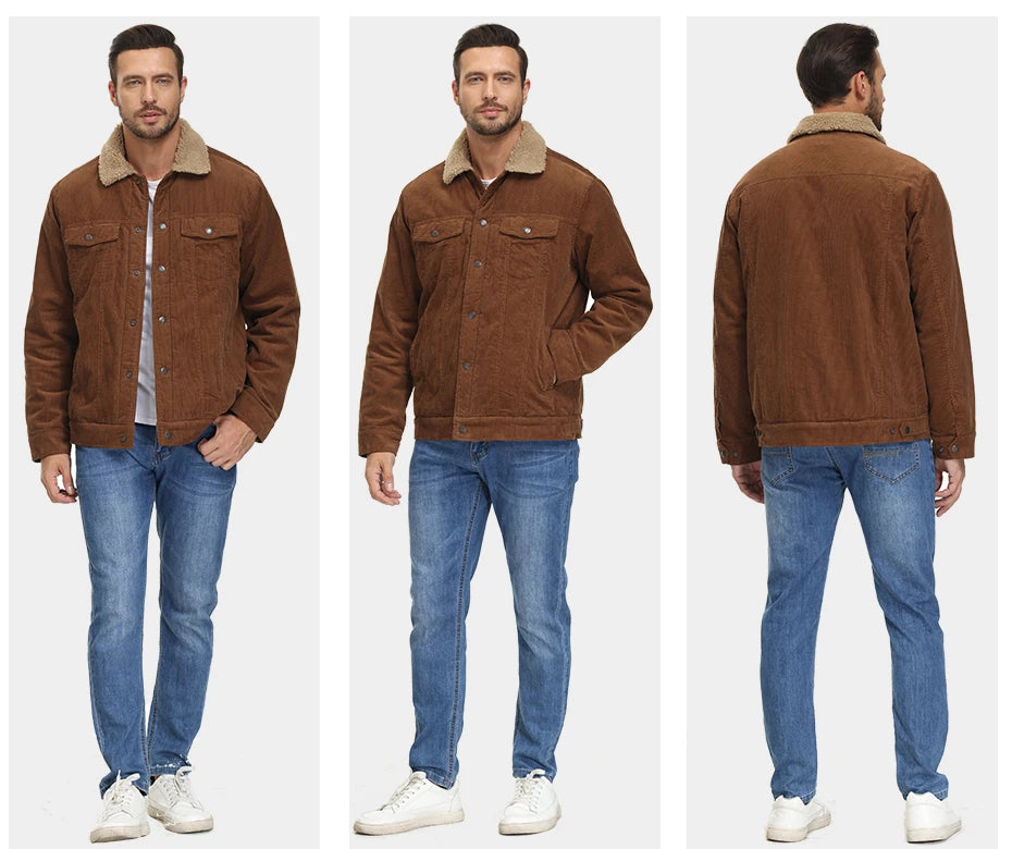 MAGCOMSEN Giacche di velluto a coste da uomo Giacca a vento in pile Sherpa vintage Cappotti invernali spessi e caldi Giacca di jeans casual multitasche