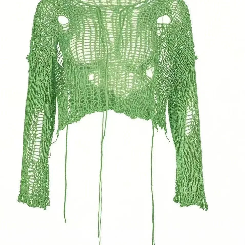 Vestiti sexy Y2k Spider Web Hollow Hole Design Spice Girl Pullover con cappuccio Top in maglia Maglione Donna Moda coreana Сislavт Уowieрами