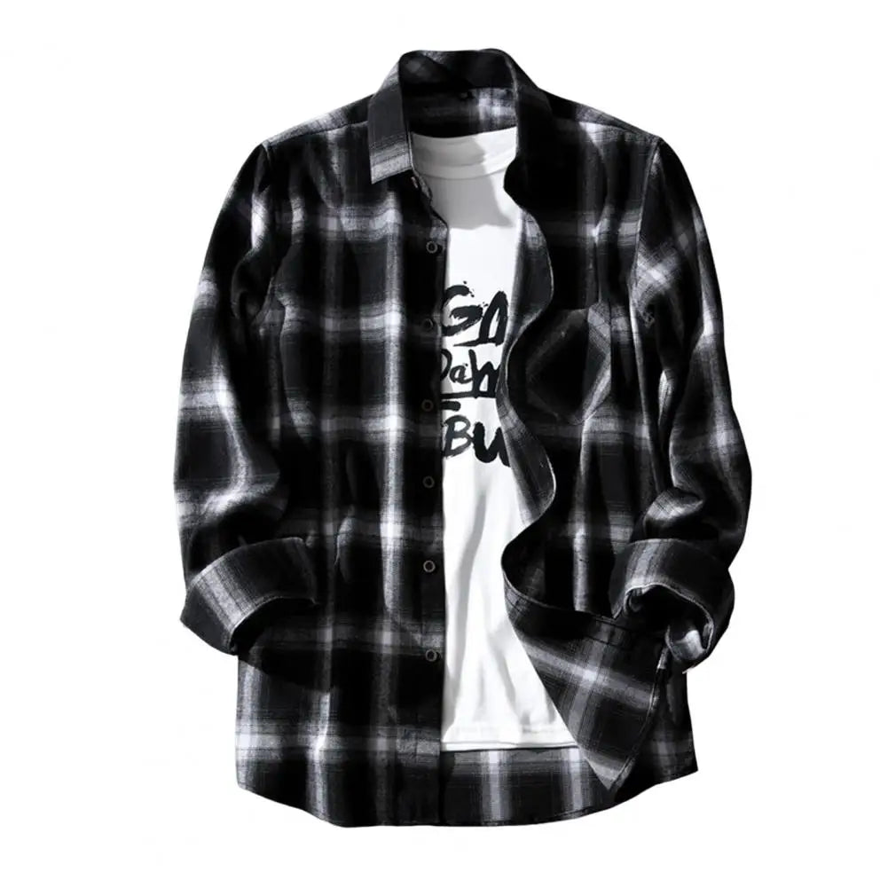 Camicie a quadri Camicia a quadri da uomo Cappotto Risvolto Camicia monopetto autunnale Giacca Camicie oversize Camicia casual a maniche lunghe da uomo chic
