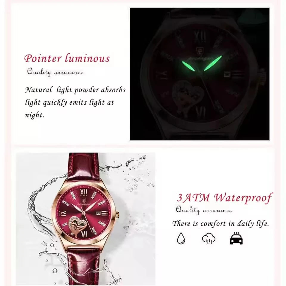 POEDAGAR Orologi casual di lusso per donna Orologio da donna in pelle con calendario impermeabile Orologio da polso al quarzo da donna di moda di alta qualità