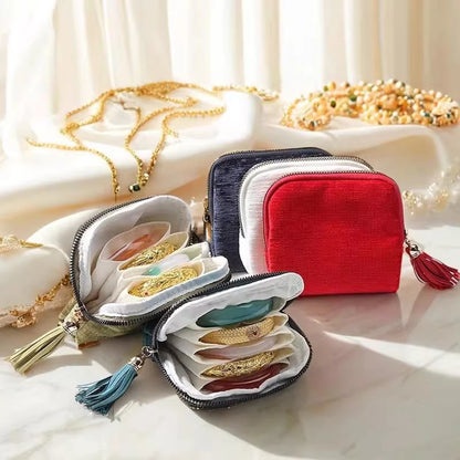 Borsa portaoggetti per gioielli a 5 strati, borse per gioielli in velluto per orologi, bracciali, anelli, orecchini, cristalli, custodia per gioielli da viaggio portatile