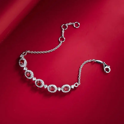 Bracciale in argento 925 con diamanti tempestati di rubini Bracciale ovale in stile trendy squisiti braccialetti rossi di fascia alta gioielli da sposa regali donna