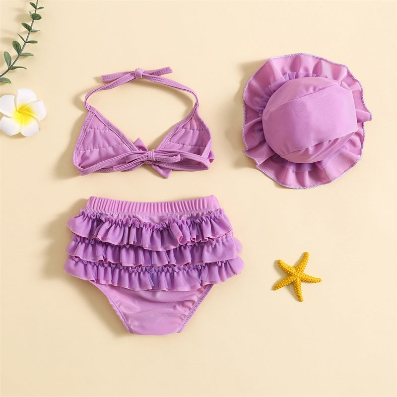 Tregren 0-24M neonate 3 pezzi bikini Set con berretti da bagno Ruffle Bandage Bow costume da bagno Summer Swimwear Beach costume da bagno