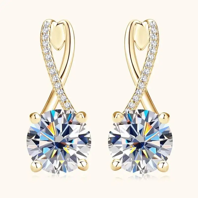 Taoyu D2.0CT Moissanite Drop Hie Orecchini in vero argento da donna Cerchi placcati in oro Orecchino infinito Gioielli da sposa certificati