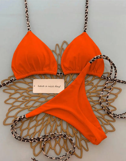 Sexy Bikini Women's Swimsuit Strap Halter Neck Triangle Cup Beachwear Pure Color Cheeky Two Piece Swimsuits Bathing Swimwear