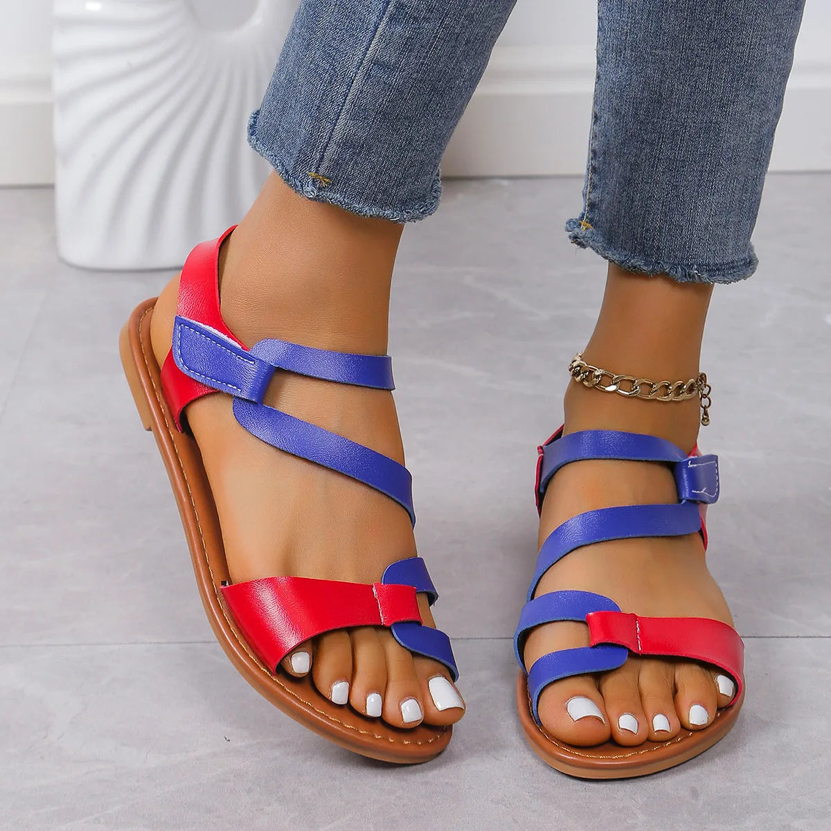 Sandali romani estivi Donna Tipo semplice Sandali piatti open toe Moda Scarpe eleganti comode colorate Taglia 44