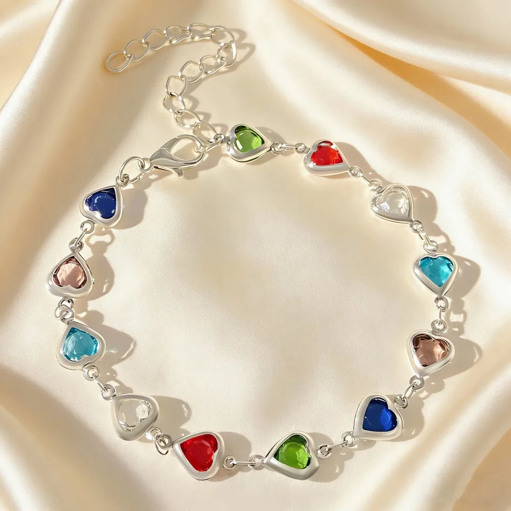 Bracciale con zirconi colorati per donna, accessorio gioiello di alta gamma, dolce e lussuoso