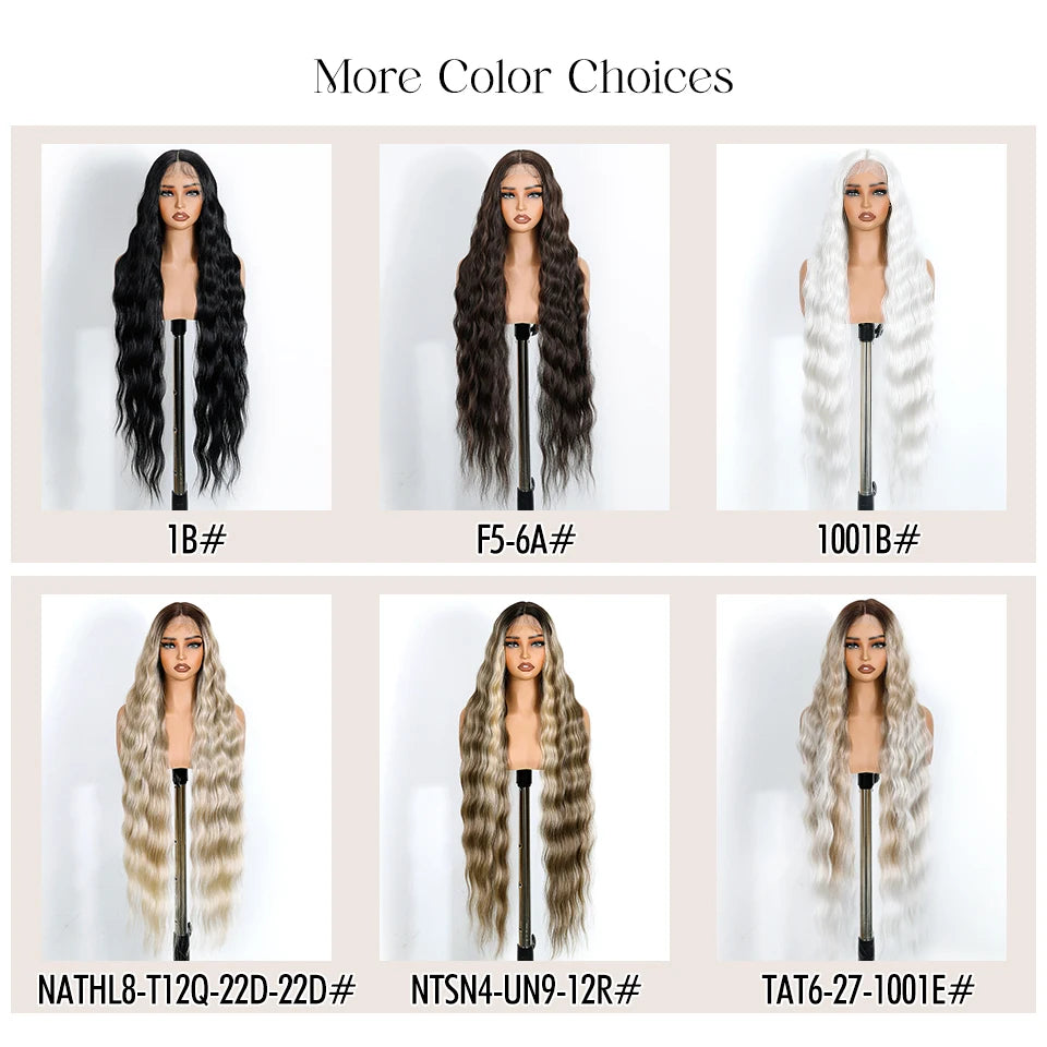 Noble Synthetic Lace Front Wig 36 " Long Wavy Lace Part Body Wavy Golden Wig For Women Lace Front Wig Ombre Blonde Cosplay Wig