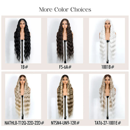 Noble Synthetic Lace Front Wig 36 " Long Wavy Lace Part Body Wavy Golden Wig For Women Lace Front Wig Ombre Blonde Cosplay Wig
