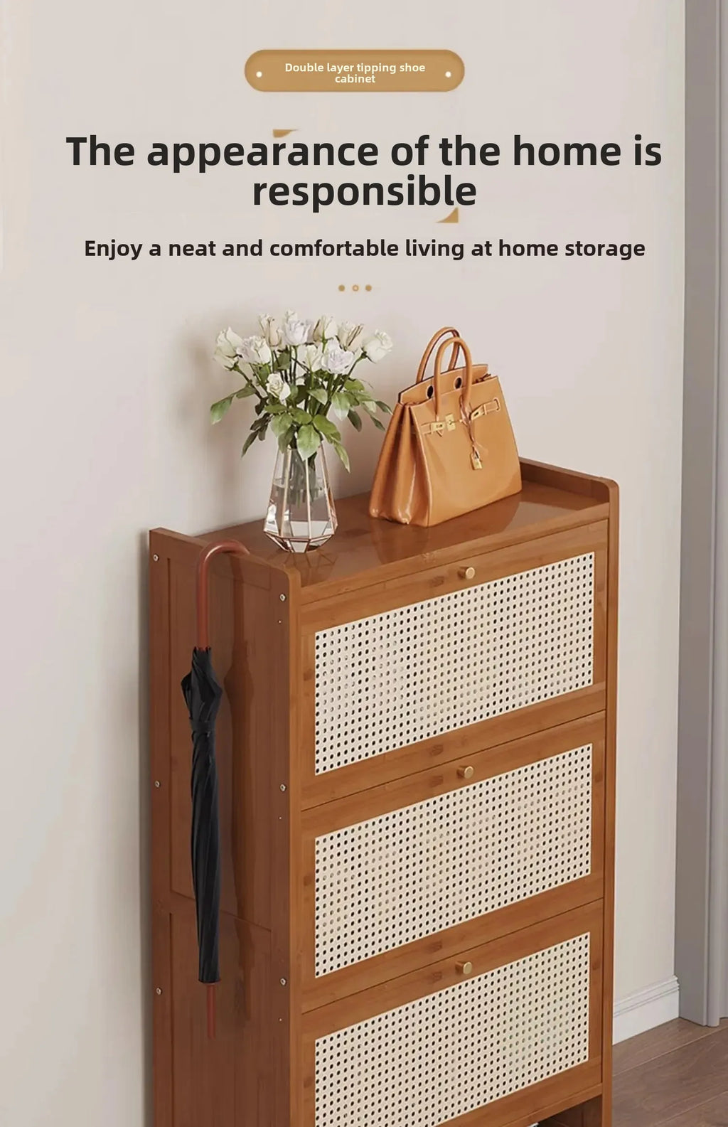 Bamboo Multi-layer Shoes Organization Rattan Flip Shoe Rack Living Room Against The Wall Boot Shelf Versatile Storage Cabinet