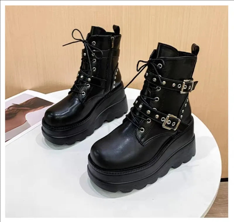 New Women Comfortable Ankle Boots Autumn Winter Round Toe Lace Up Shoes Women Outdoor Anti-slip Platform Boots Zapatos De Mujer