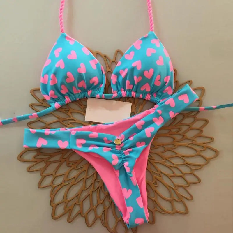 Nouveau maillot de bain fendu imprimé multicolore avec string sexy
