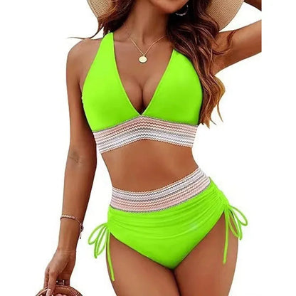 Ensemble de bikini sexy à col en V profond pour femme 2026, plage d'été avec coussin de poitrine, maillot de bain taille haute, bikini triangle à cordon de serrage