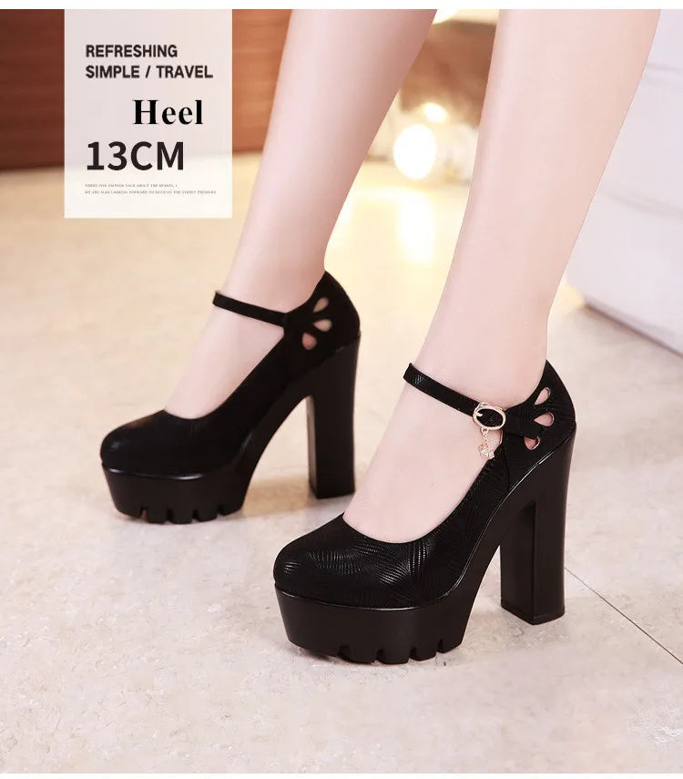 Plus Size 32-43 Block Heel Platform Shoes Women Pumps 2025 Spring High Heels Shoes Ladies Office Shoe Elegant Wedding Shoes