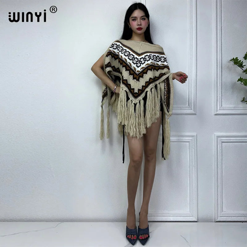WINYI mantello invernale di alta qualità confortevole spesso caldo poncho donna natale moda stampa nappa mantello capas para mujer dress