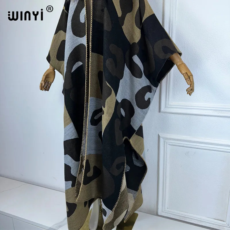 WINYI Africa Collo in pelliccia artificiale Cardigan invernale maxi kimono vestito da festa abaya dubai luxur abiti invernali per donna piumino