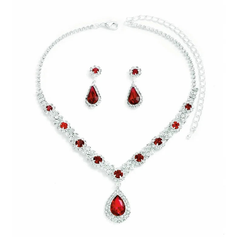 3-teiliges Damen-Halsketten-Set mit Kristalltropfen und Ohrringen für Braut- und Abendkleider-Accessoires