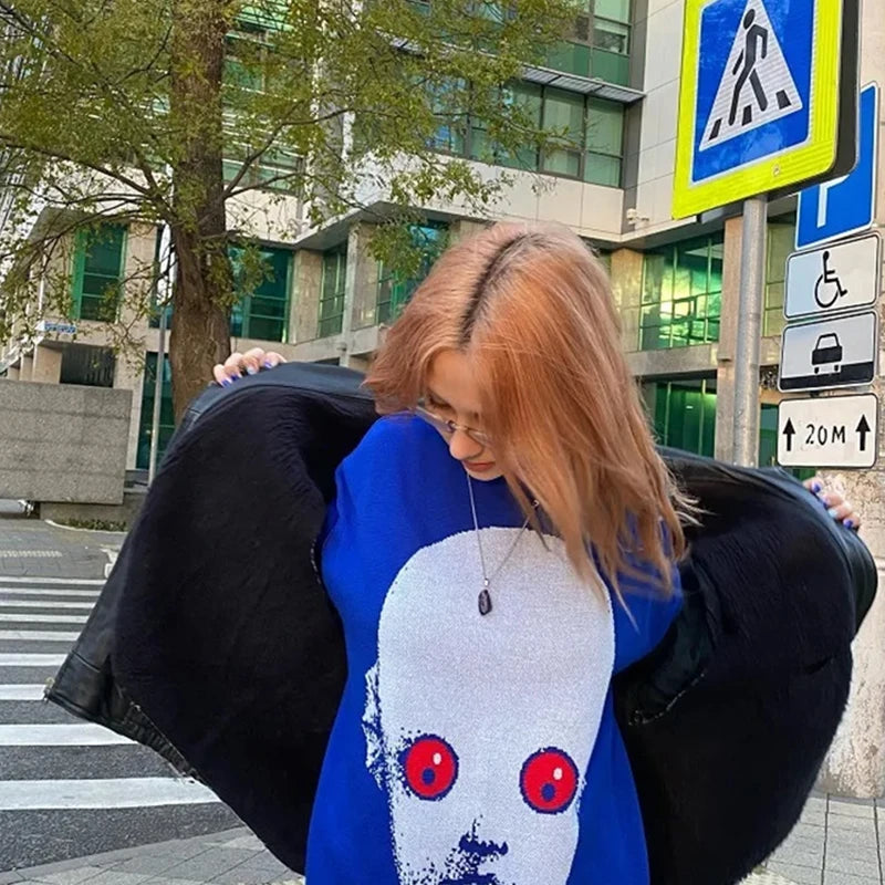 Nuovo maglione lavorato a maglia Hip Hop Street europeo e americano Felpa con cappuccio stampata gotica da uomo Maglione con cappuccio Harajuku autunnale