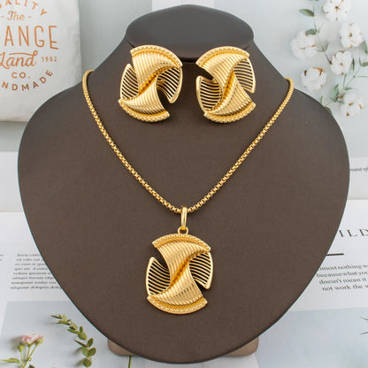 Ensemble de bijoux fantaisie plaqués or pour femmes, collier, boucles d'oreilles et bracelet, accessoires de mariage et de fiançailles pour Dubaï, coffret cadeau