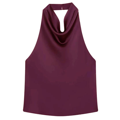 Hauts Femme Sexy Top Satin Licou Femme Mode Solide Élégant Gilet Dos Nu 2026 Nouvel Été Épaules Dénudées Caraco Femme