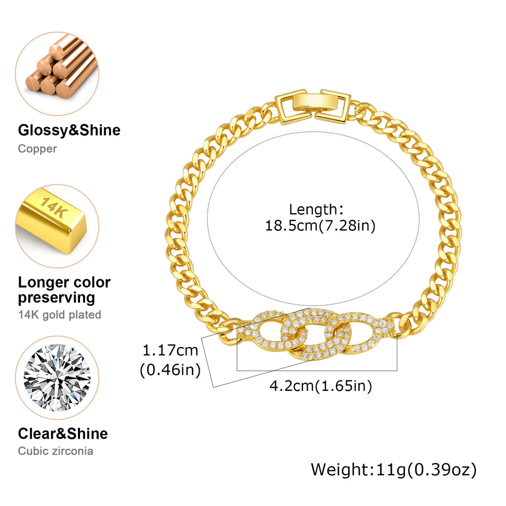 Women's Luxury Geometric Charm AAA Zircon Bracelet, Exquisite Gold Plated Metal Chain Bracelets, High Quality Jewelry Wedding